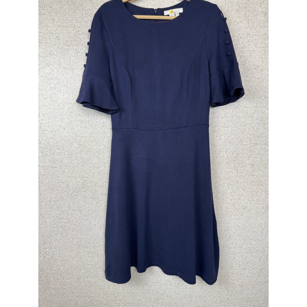 Boden Alexis Jersey Navy Fit & Flare Dress Bell Sleeves Button Detail 8P